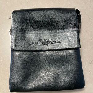 Giorgio Armani Dark Leather Messenger Bag